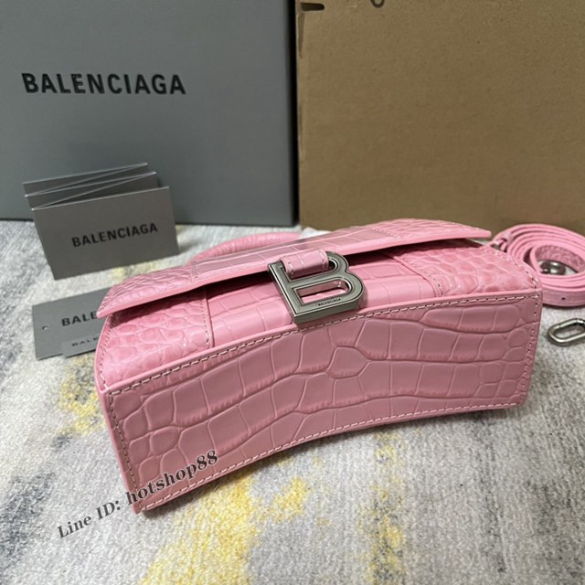 Balenciaga專櫃爆款新色XS號鱷魚紋櫻花粉沙漏包 巴黎世家Hourglass沙漏包 fyj1950